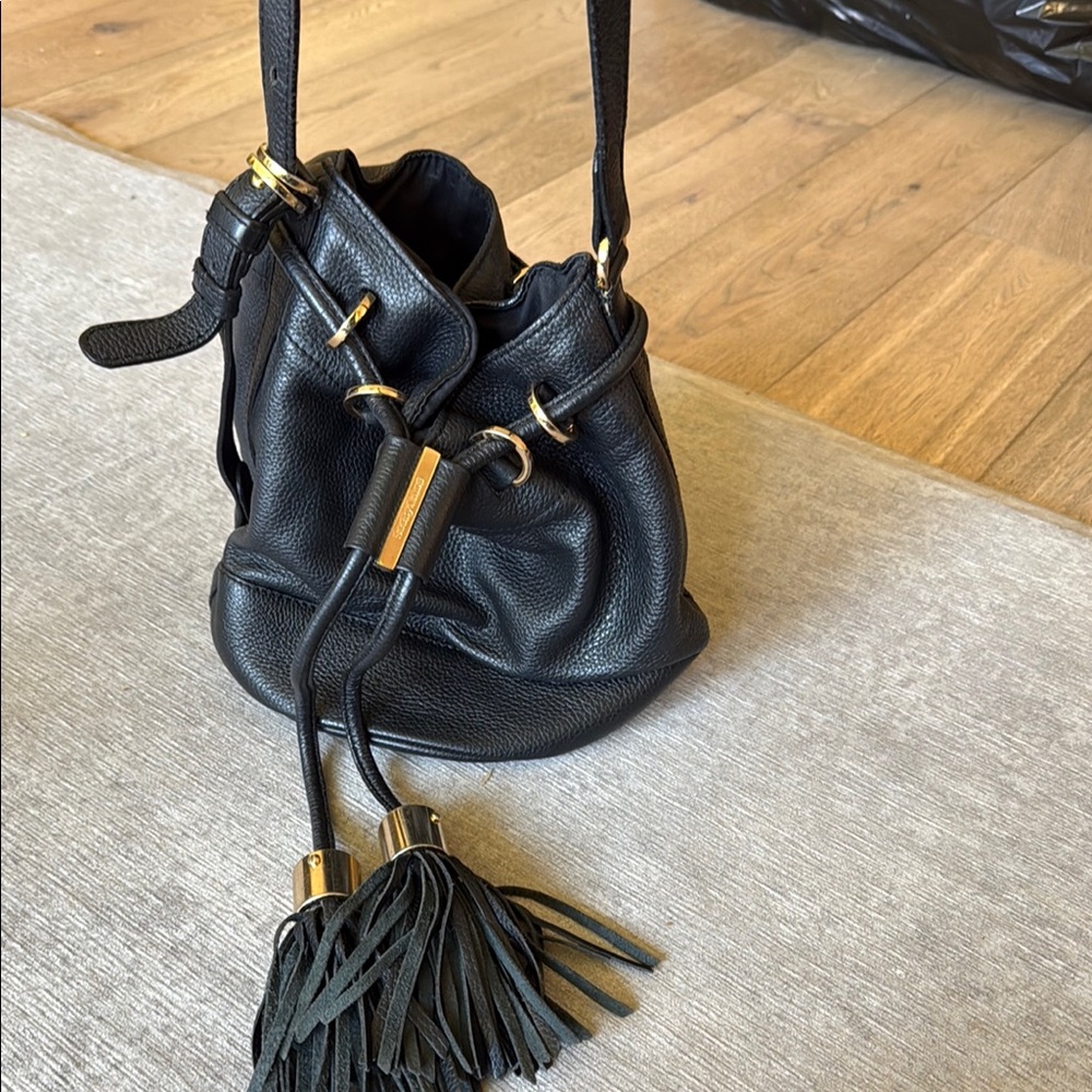 Black Leather Bucket Bag